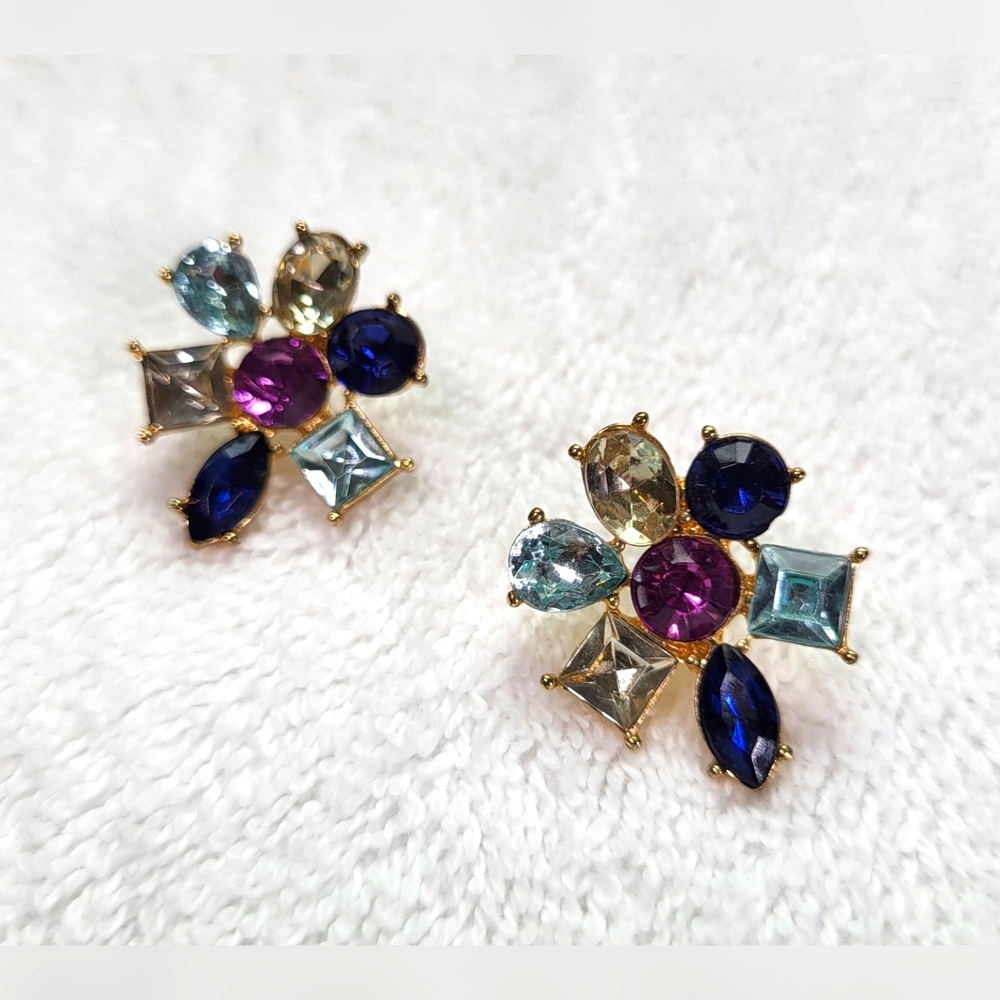 Multi-colored Gem Stud Earrings / Pierced - Picture 3 of 8